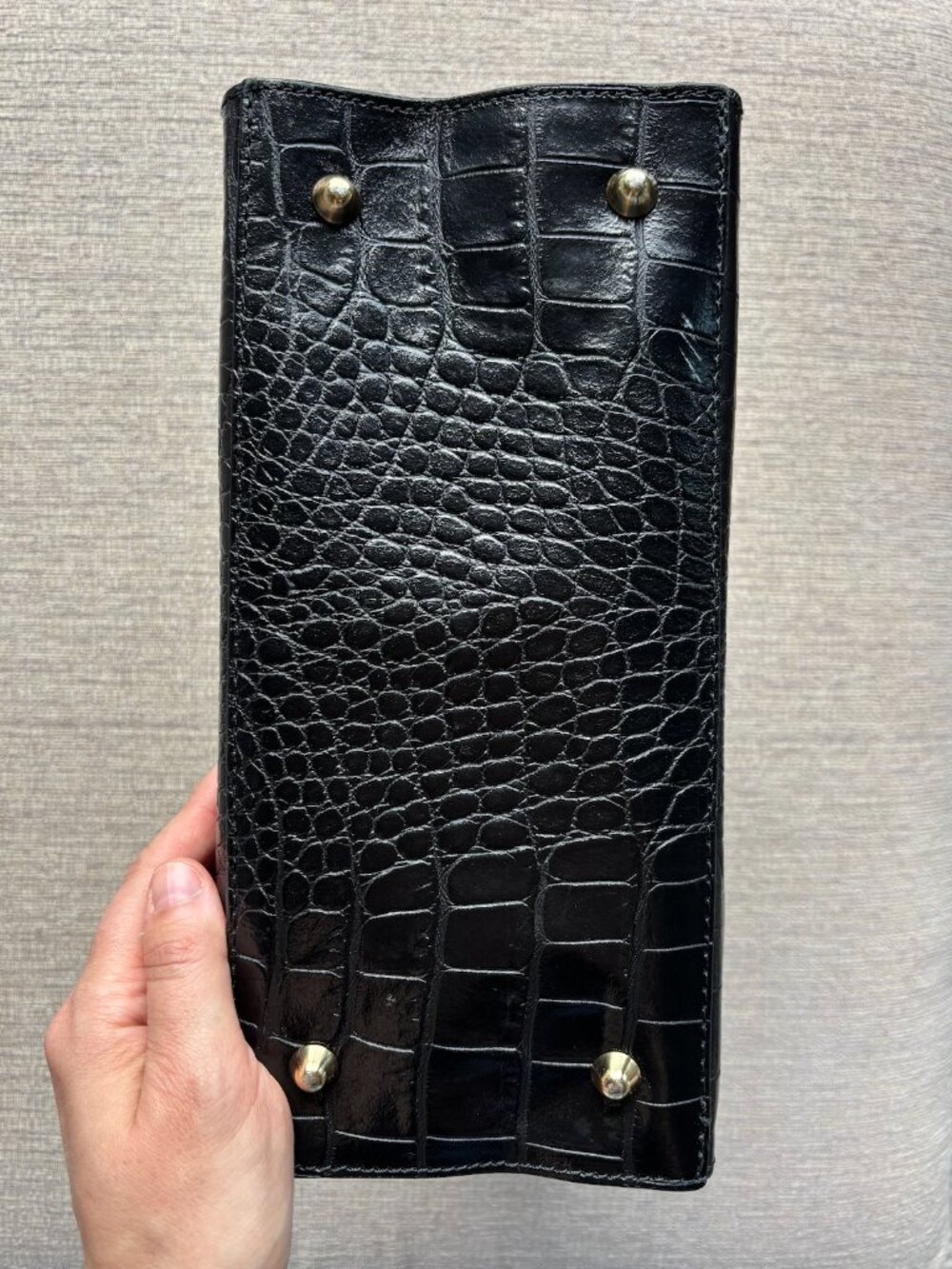 Classic Black Genuine Italian Leather Croc Top Handle Bag - Picture 7 of 11